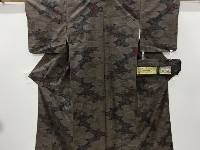 JAPANESE KIMONO / VINTAGE KIMONO / DORO OSHIMA TSUMUGI / WOVEN FLORAL PLANTS / 7MARUKI